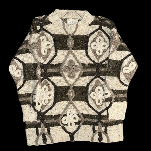 Express Tricot Handknitted Angora Blend Beige Crewneck Sweater Sz XS Vintage 90s - Picture 4 of 5